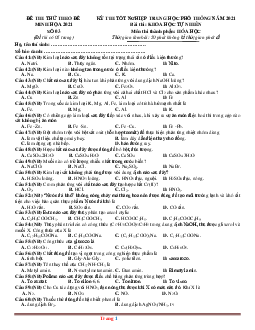 Đề thi thử tốt nghiệp THPT hóa học theo đề minh họa 2021- Đề 3 (có lời giải)