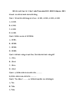 Đề thi cuối học kì 2 lớp 3 môn Toán - Đề 5 | Chân trời sáng tạo