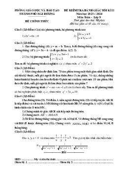 Đề cuối kì 2 Toán 9 năm 2023 – 2024 phòng GD&ĐT thành phố Hải Dương