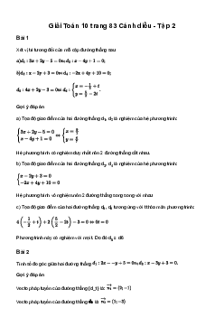 Giải Toán 10 Bài 4: Vị trí tương đối và góc giữa hai đường thẳng. Khoảng cách từ một điểm đến một đường thẳng | Cánh diều