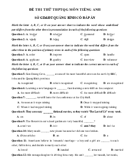Đề thi thử THPT Quốc gia 2023 môn Tiếng Anh lần 1 sở GD&ĐT Quảng Bình (có đáp án)