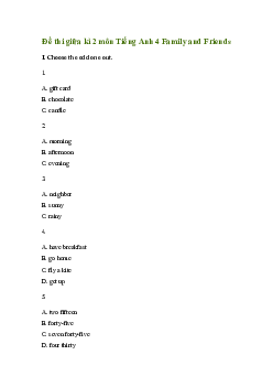 Đề thi giữa học kì 2 môn Tiếng Anh 4 năm 2023 - 2024 sách Chân trời sáng tạo