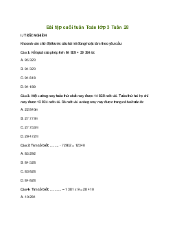Bài tập cuối tuần lớp 3 môn Toán Kết nối tri thức - Tuần 28