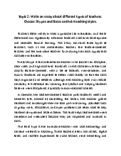 Topic 2: Write an essay about diferent types of teachers.Choose 3 types and focus on their teaching styles | Tài liệu Tiếng Anh