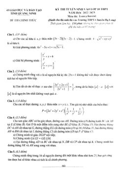 Đề vào lớp 10 môn Toán (chuyên) năm 2022 – 2023 trường chuyên Hạ Long – Quảng Ninh