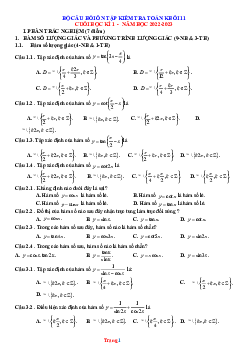 Bộ câu hỏi ôn thi Toán 11 học kỳ 1 năm 2022-2023