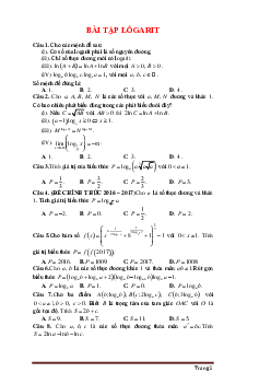 Bài Tập Trắc Nghiệm Lôgarit Có Đáp Án