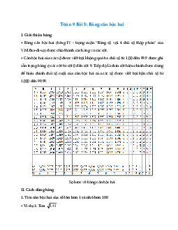 Toán 9 Bài 5: Bảng căn bậc hai