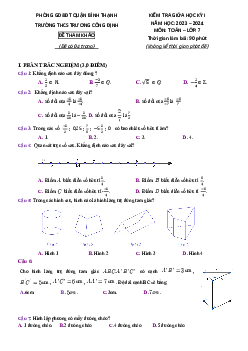 Đề tham khảo giữa kỳ 1 Toán 7 năm 2023 – 2024 trường THCS Trương Công Định – TP HCM
