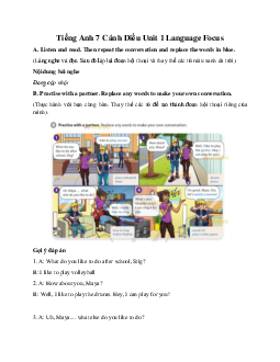 Tiếng Anh 7 Explore English Cánh Diều Unit 1 Language Focus
