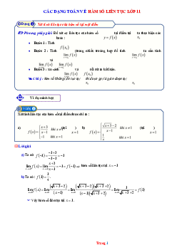 Các dạng toán về Hàm số liên tục lớp 11 (có lời giải)