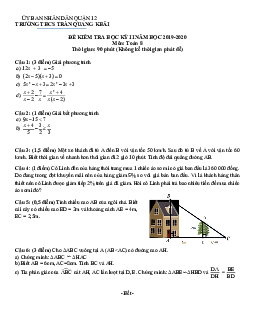 Đề kiểm tra học kỳ 2 Toán 8 năm 2019 – 2020 trường THCS Trần Quang Khải – TP HCM