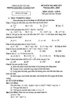 Đề học kì 1 Toán 8 năm 2023 – 2024 phòng GD&ĐT Tây Hồ – Hà Nội