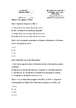 Đề thi học kì 1 môn Hóa học 10 năm 2023 - 2024 sách Cánh diều đề 2
