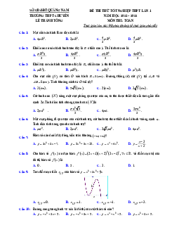 Đề thi thử THPT Quốc gia 2022 môn Toán lần 1 trường chuyên Lê Thánh Tông, Quảng Nam