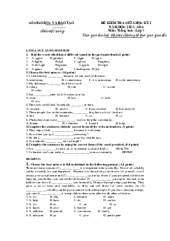 Đề thi giữa học kì 1 môn tiếng Anh lớp 7 năm 2023 - 2024 Global Success - Đề 5