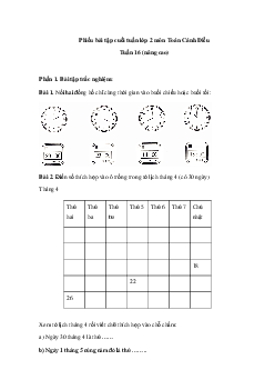 Phiếu bài tập cuối tuần Toán lớp 2 Cánh Diều - Tuần 16 (nâng cao)