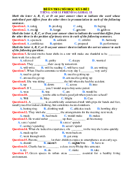 Đề kiểm tra học kỳ 1 Tiếng Anh 11 friends global -Đề 2