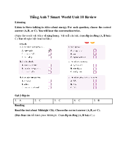 Tiếng Anh 7 Smart World Unit 10 Review