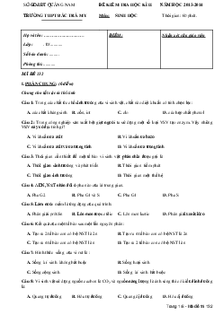Đề thi học kì 2 môn Sinh lớp 10 trường THPT Bắc Trà My