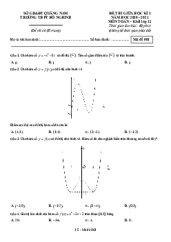 Đề thi giữa HK1 Toán 12 năm 2020 – 2021 trường THPT Hồ Nghinh – Quảng Nam