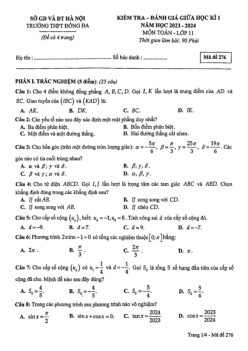 Đề giữa học kì 1 Toán 11 năm 2023 – 2024 trường THPT Đống Đa – Hà Nội