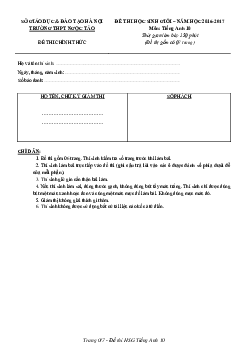 Đề thi chọn học sinh giỏi cấp tỉnh năm học 2016-2017 môn Tiếng Anh 10 trường THPT Ngọc Tảo -Hà Nội (có đáp án)