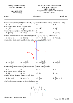 Đề thi thử THPT Quốc gia 2022 môn Toán trường THPT Phù Cừ, Hưng Yên (có đáp án)