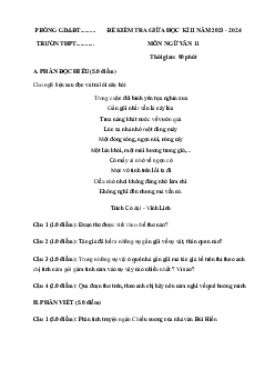 Đề thi giữa học kì 2 môn Ngữ văn 11 năm 2023 - 2024 sách Chân trời sáng tạo | đề 1