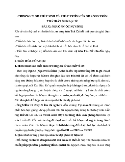 Sinh học 12 bài 32: Nguồn gốc sự sống