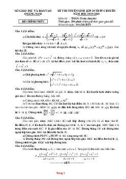 Đề thi tuyển sinh vào lớp 10 THPT Chuyên năm 2019-2020 chuyên toán đề chính thức Sở GD Quảng Nam (có đáp án và lời giải chi tiết)