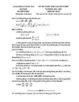 Đề tuyển sinh vào lớp 10 môn Toán năm 2021 – 2022 sở GD&ĐT Bắc Kạn
