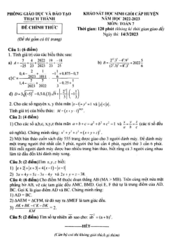 Đề HSG huyện Toán 7 năm 2022 – 2023 phòng GD&ĐT Thạch Thành – Thanh Hóa