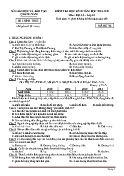 Đề thi học kỳ 2 môn địa lí 10 Quảng Nam 2018-2019 (có đáp án)