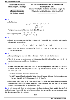 Đề tuyển sinh lớp 10 chuyên môn Toán năm 2020 – 2021 sở GD&ĐT Bắc Ninh