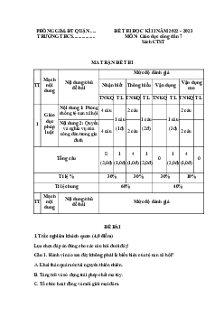 Đề thi học kì 2 môn Giáo dục công dân 7 năm 2022 - 2023 sách Chân trời sáng tạo - Đề 1