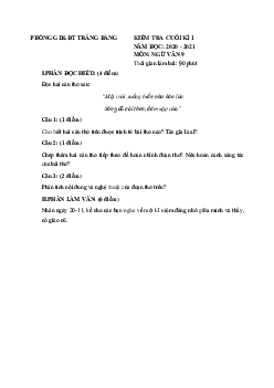 Đề thi học kì 1 lớp 9 môn Ngữ văn Phòng GD&ĐT Trảng Bàng năm 2020 - 2021