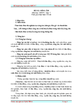 Giáo án Bài 12: Sóng âm | Khoa Học Tự Nhiên 7 Kết nối tri thức