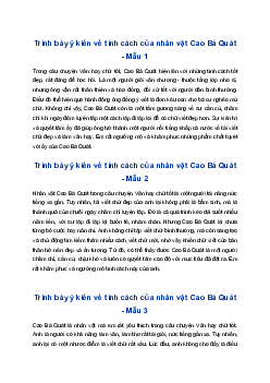 Trình bày ý kiến về tính cách của nhân vật Cao Bá Quát trong câu chuyện Văn hay chữ tốt | Tập làm văn 4
