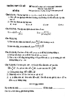Đề thi giữa học kỳ 1 Toán 10 năm 2020 – 2021 trường THPT Tây Hồ – Hà Nội