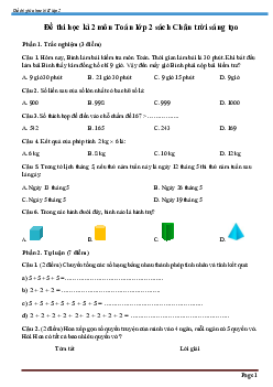 Đề thi giữa học kì 2 môn Toán 2 năm 2023 - 2024 sách Chân trời sáng tạo | đề 1