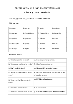 Bộ đề thi giữa học kì 2 tiếng Anh lớp 5 năm 2019 - 2020