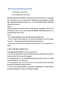 Giải Khoa học tự nhiên 9 Kết nối tri thức Bài 18: Tính chất chung của kim loại