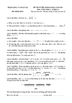 Đề thi và đáp án môn Toán khối A năm 2014