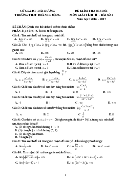 Đề kiểm tra Đại số và Giải tích 11 chương 4 (Giới hạn) trường Đoàn Thượng – Hải Dương