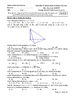 Đề cuối học kì 2 Toán 11 năm 2023 – 2024 trường THPT Khánh Lâm – Cà Mau