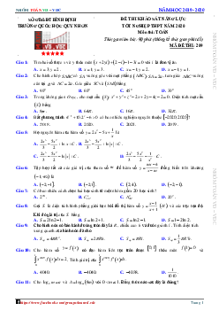 Đề thi thử TN THPT 2020 môn Toán trường Quốc học Quy Nhơn – Bình Định