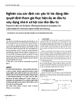 Nghiên cứu khoa học " Nghiên cứu xác định các yếu tố tác động đến quyết định tham gia thực hiện dự án đầu tư xây dựng nhà ở xã hội của nhà đầu tư"