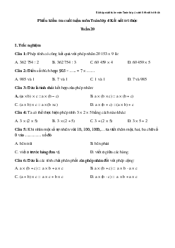 Bài tập cuối tuần Toán lớp 4 Kết nối tri thức - Tuần 20 (Nâng cao)