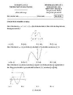 Đề minh họa giữa kỳ 1 Toán 12 năm 2021 – 2022 trường THPT Bảo Thắng 2 – Lào Cai